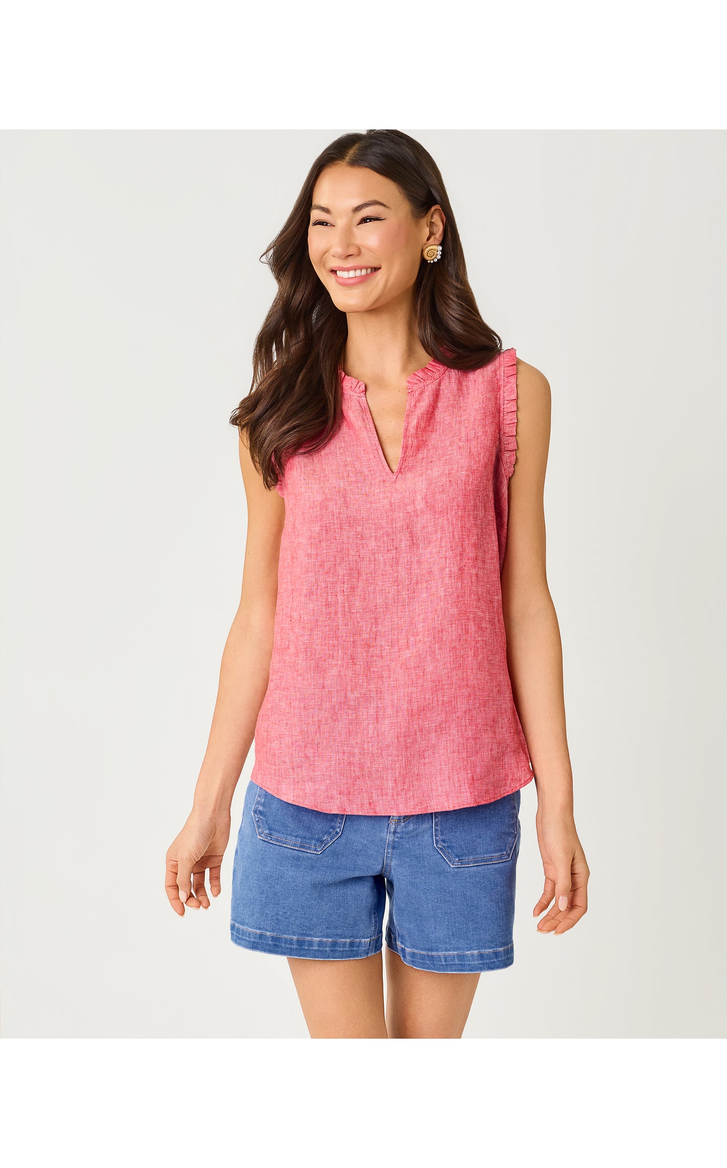 Kavalla Sleeveless Ruffle Top - Paradise Punch X Resort White