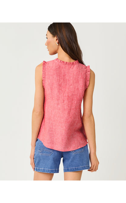 Kavalla Sleeveless Ruffle Top - Paradise Punch X Resort White