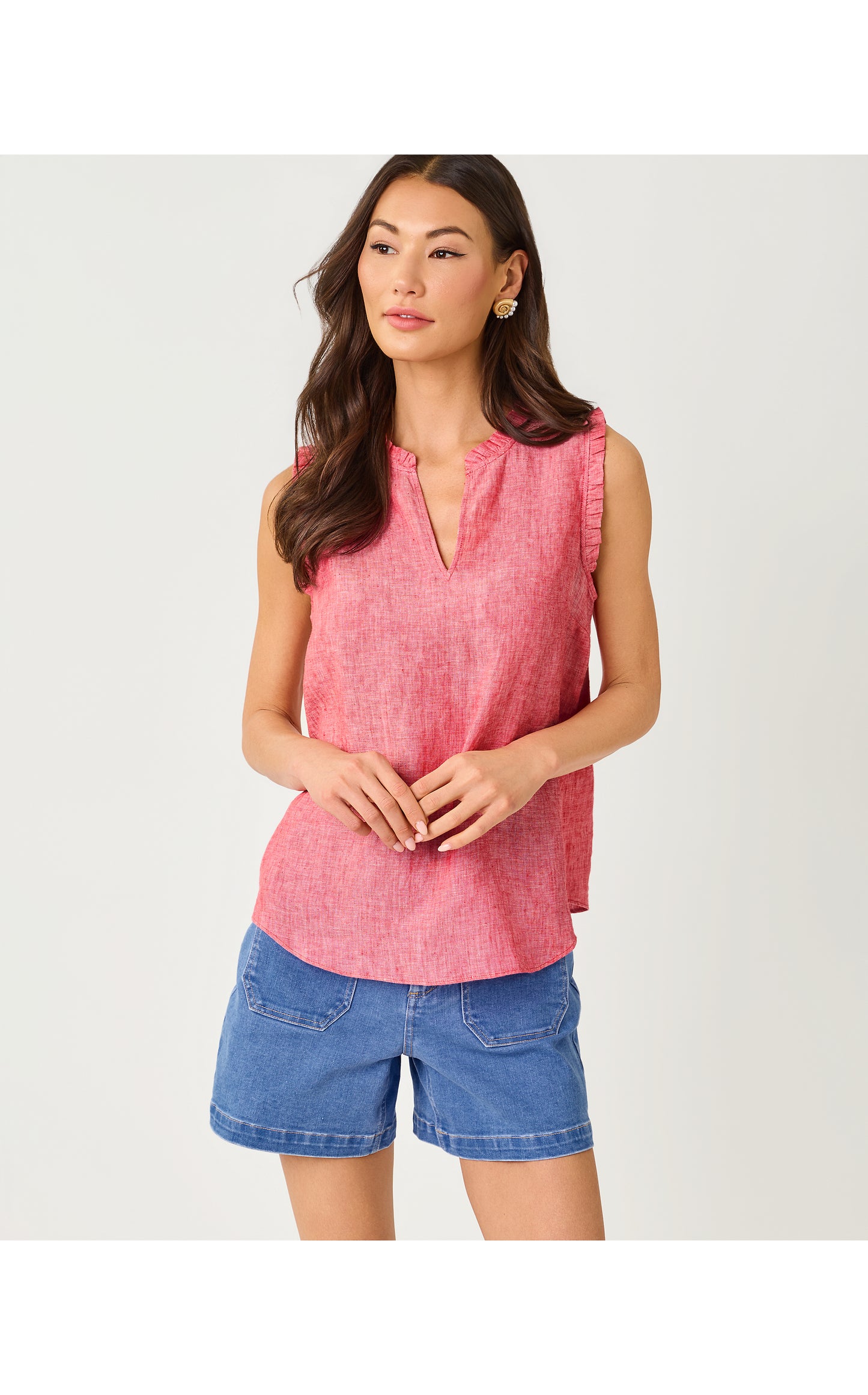 Kavalla Sleeveless Ruffle Top - Paradise Punch X Resort White