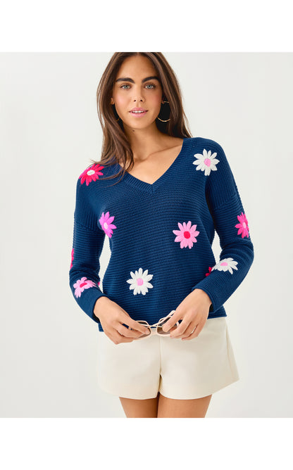 Tensley Sweater - Starlight Navy Garden Oasis Embroidery