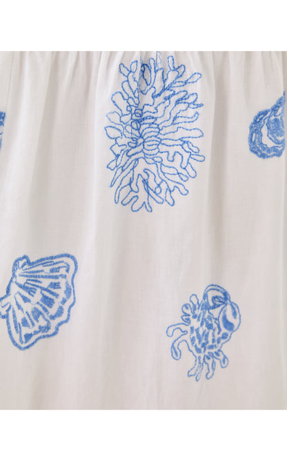 Zanna Embroidered Cotton. Midi Dress - Resort White Castaway Embroidery