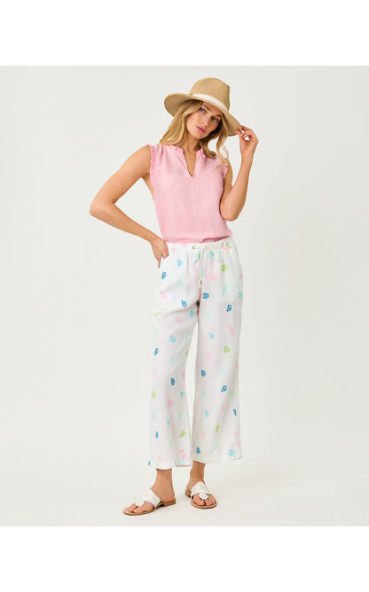 27" Brawley Linen Crop Pant - Multi Beach Treasure Embroidery