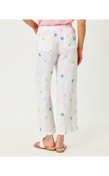 27" Brawley Linen Crop Pant - Multi Beach Treasure Embroidery