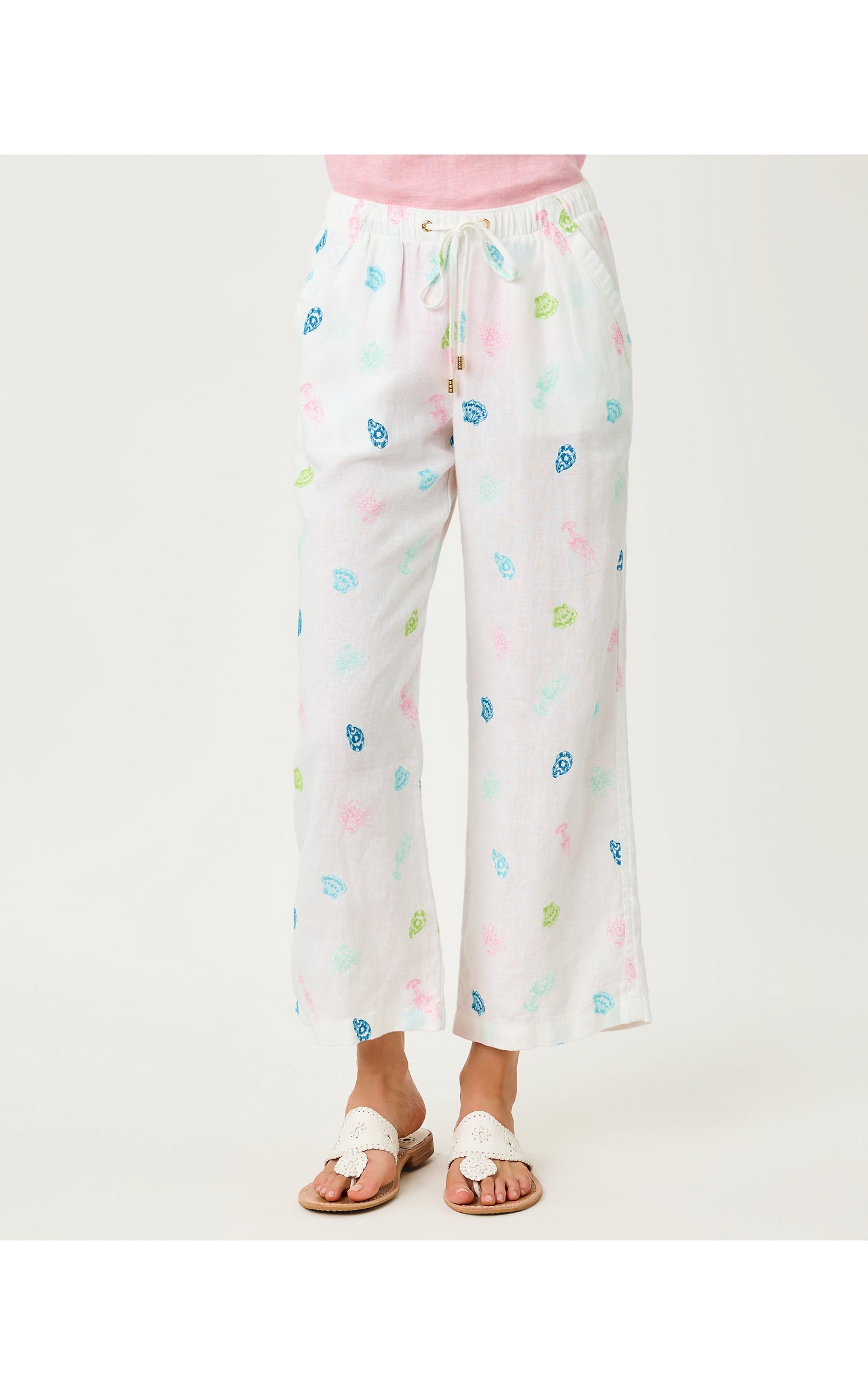 27" Brawley Linen Crop Pant - Multi Beach Treasure Embroidery