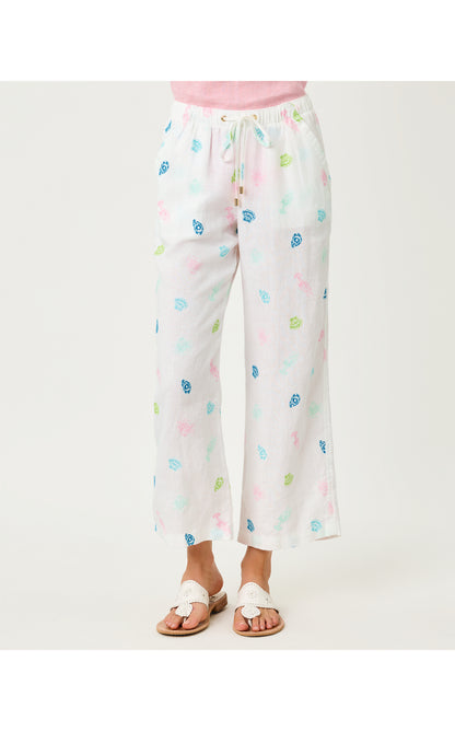 27" Brawley Linen Crop Pant - Multi Beach Treasure Embroidery