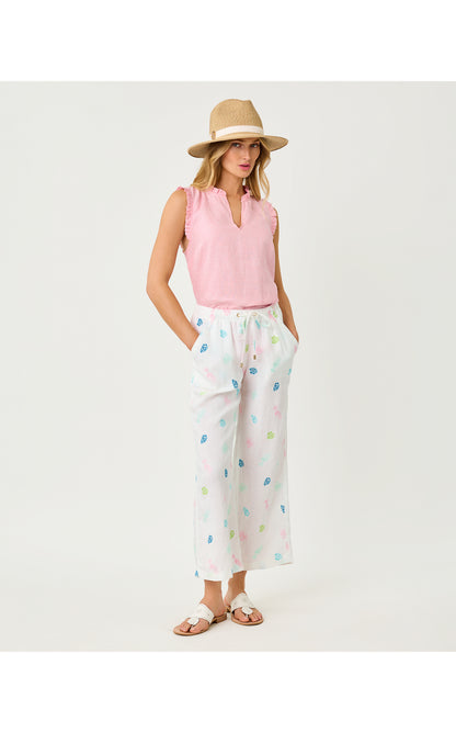 27" Brawley Linen Crop Pant - Multi Beach Treasure Embroidery