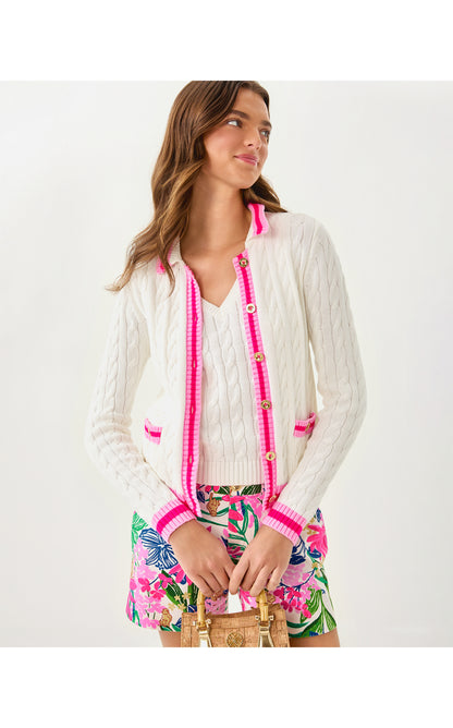 Brockton Polo Cardigan - Coconut X Pink Bliss Tipping