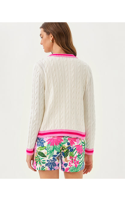 Brockton Polo Cardigan - Coconut X Pink Bliss Tipping