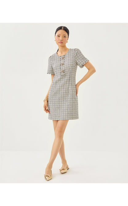 Brenda Boucle Dress - Coconut Lurex Houndstooth Boucle