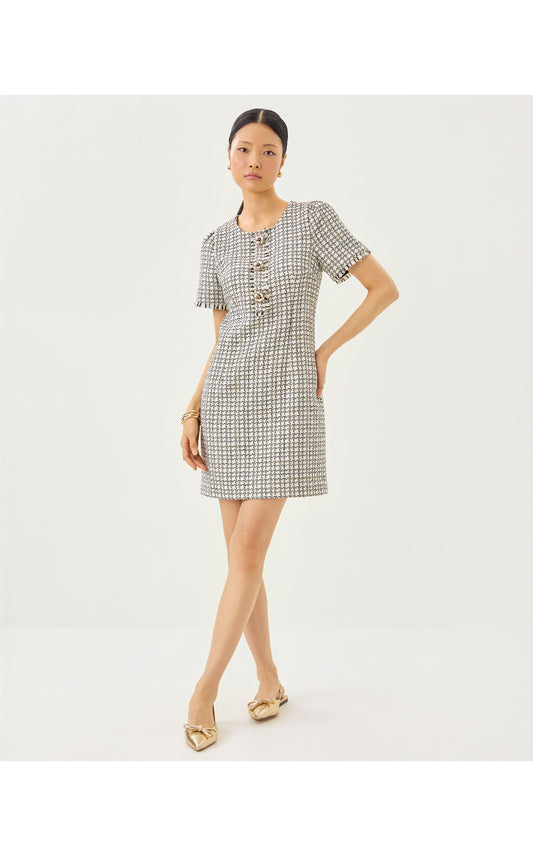 Brenda Boucle Dress - Coconut Lurex Houndstooth Boucle