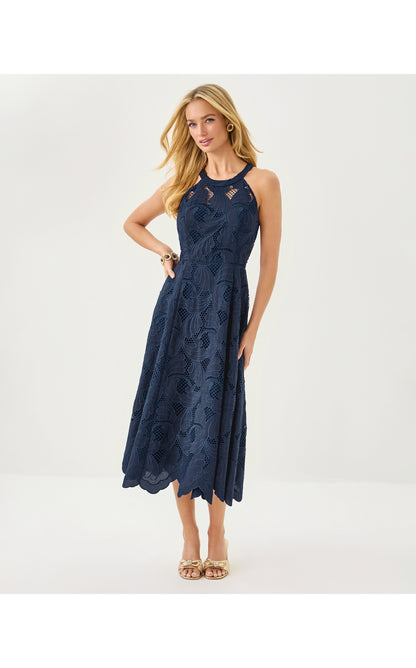 Denise Lace Midi Dress - Low Tide Navy Sway With Me Scalloped Lace