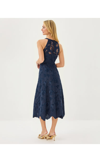 Denise Lace Midi Dress - Low Tide Navy Sway With Me Scalloped Lace