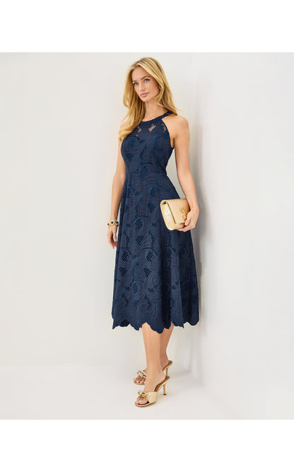 Denise Lace Midi Dress - Low Tide Navy Sway With Me Scalloped Lace