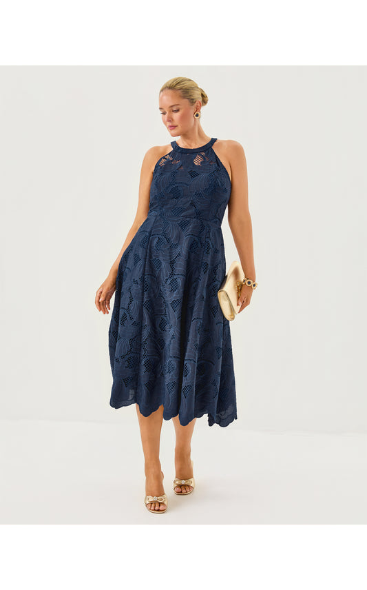 Denise Lace Midi Dress - Low Tide Navy Sway With Me Scalloped Lace