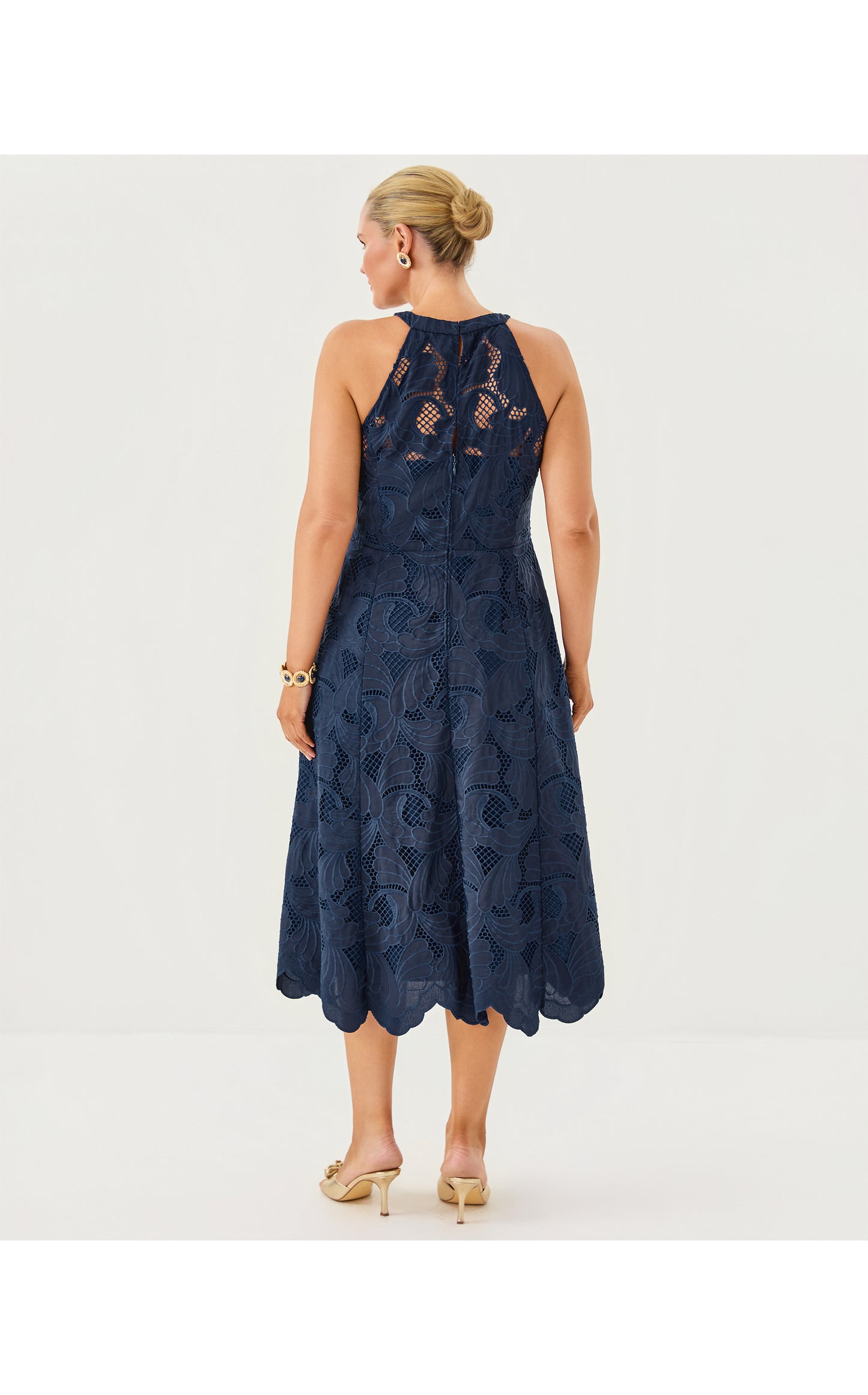 Denise Lace Midi Dress - Low Tide Navy Sway With Me Scalloped Lace