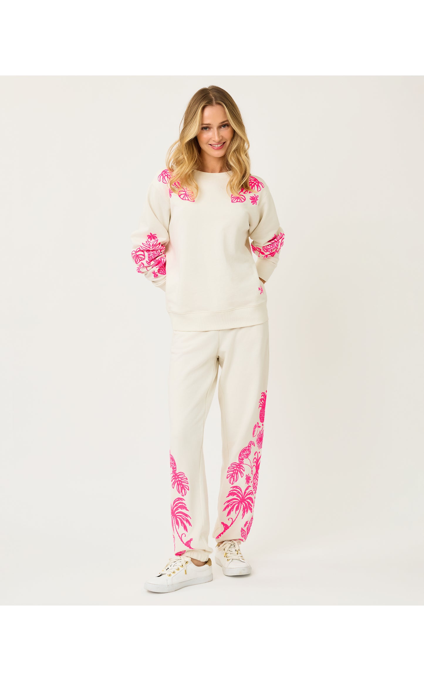 30" Silvie Embroidered Jogger - Coconut Safari Social Embroidery Pant