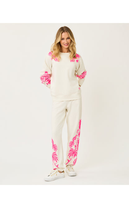 30" Silvie Embroidered Jogger - Coconut Safari Social Embroidery Pant