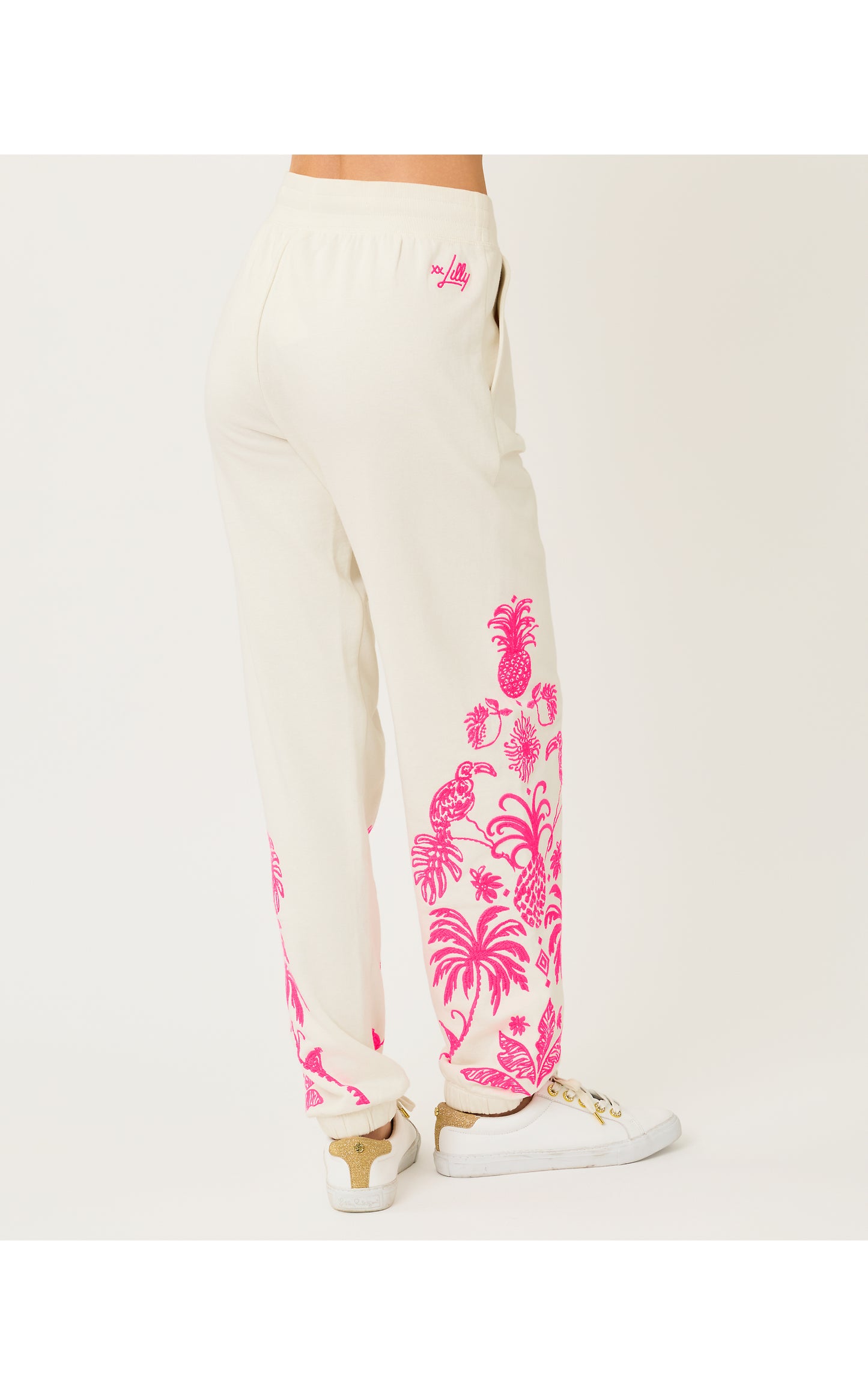 30" Silvie Embroidered Jogger - Coconut Safari Social Embroidery Pant