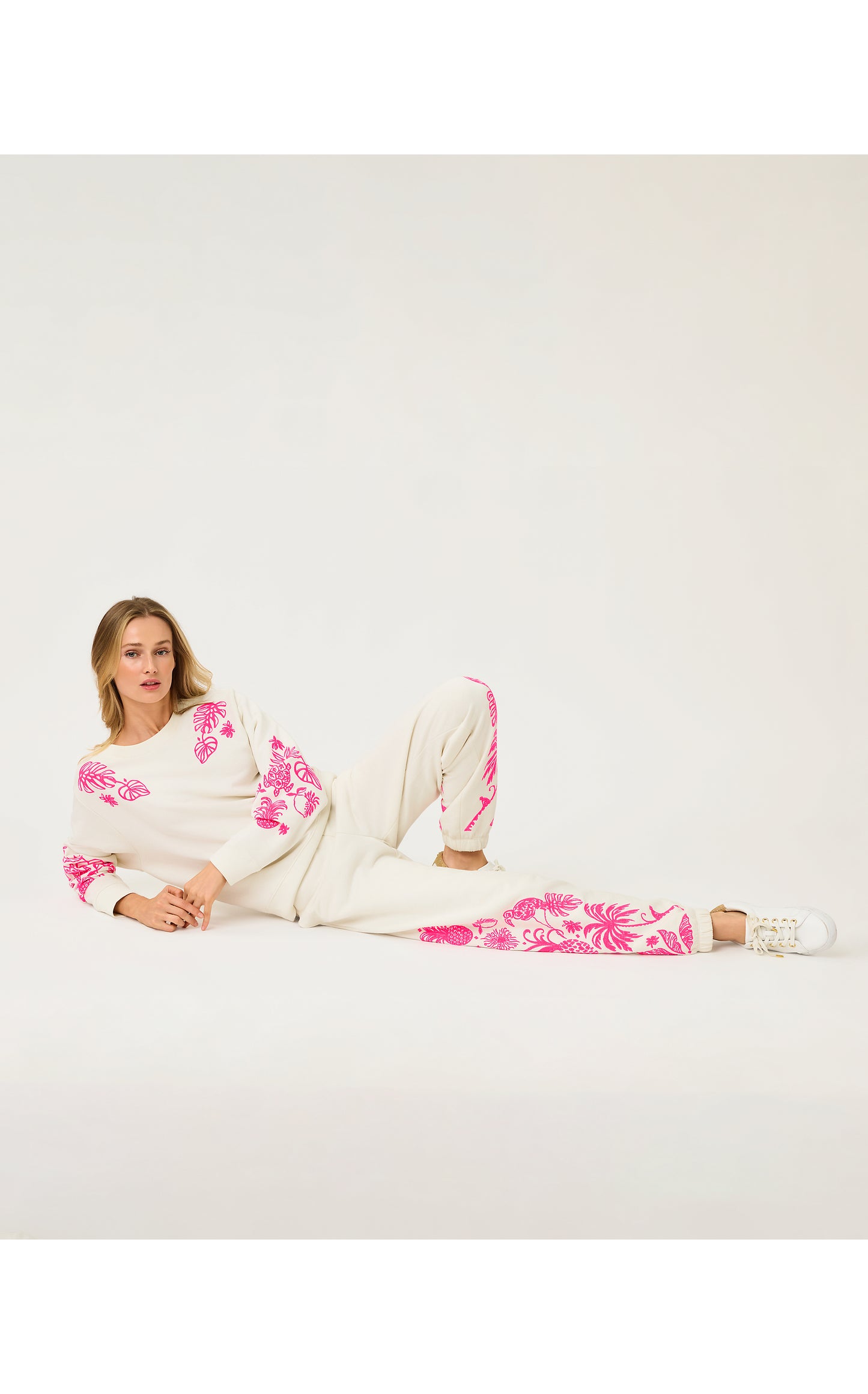 30" Silvie Embroidered Jogger - Coconut Safari Social Embroidery Pant