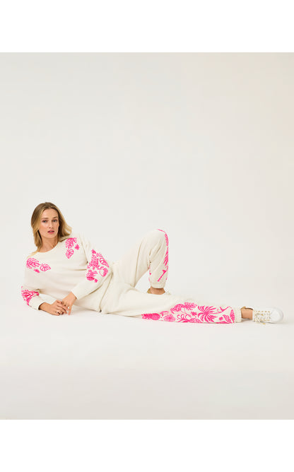 30" Silvie Embroidered Jogger - Coconut Safari Social Embroidery Pant