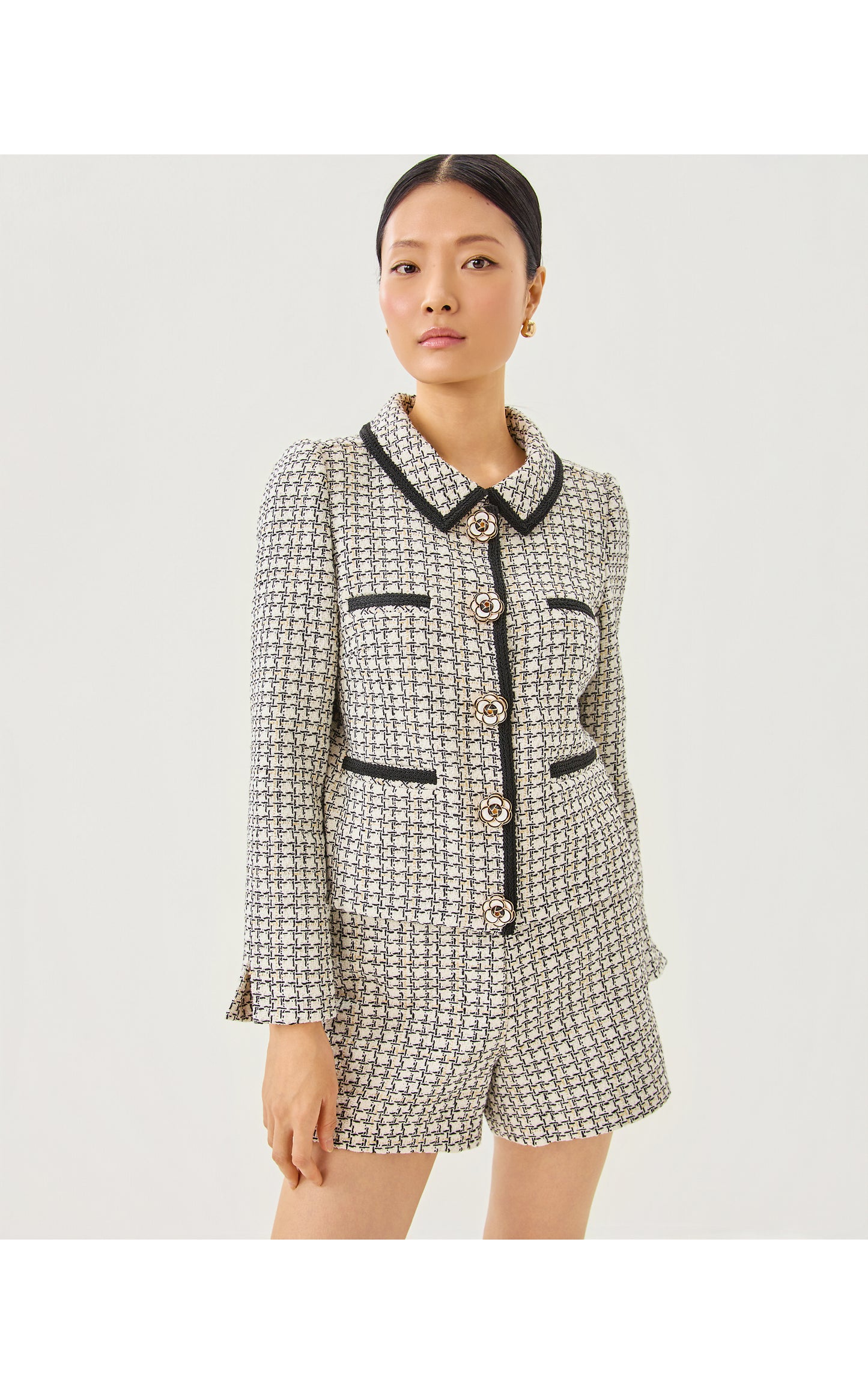 Kalara Boucle Jacket- Coconut Lurex Houndstooth Boucle