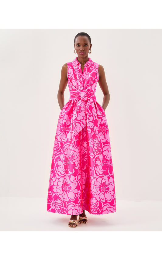 Marria Jacquard Maxi Dress - Parigi Pink Go Big Satin Jacquard