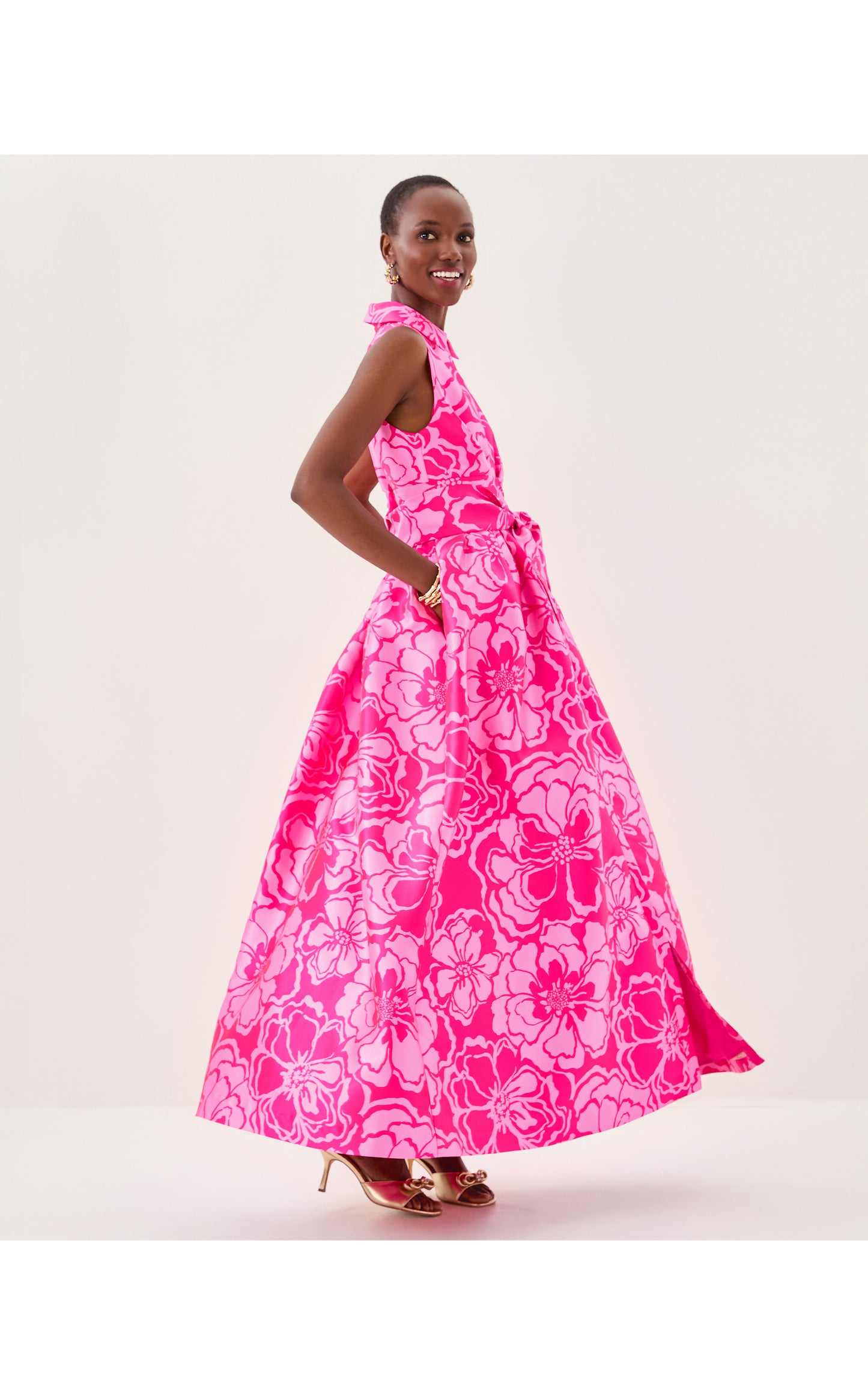 Marria Jacquard Maxi Dress - Parigi Pink Go Big Satin Jacquard