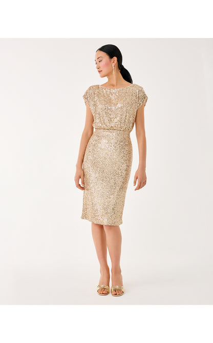 Aylin Sequin Midi Dress - Gold Metallic Treasure Box Sequin Knit