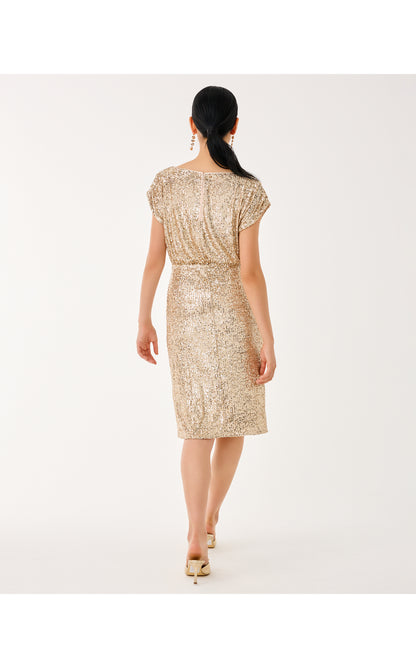 Aylin Sequin Midi Dress - Gold Metallic Treasure Box Sequin Knit