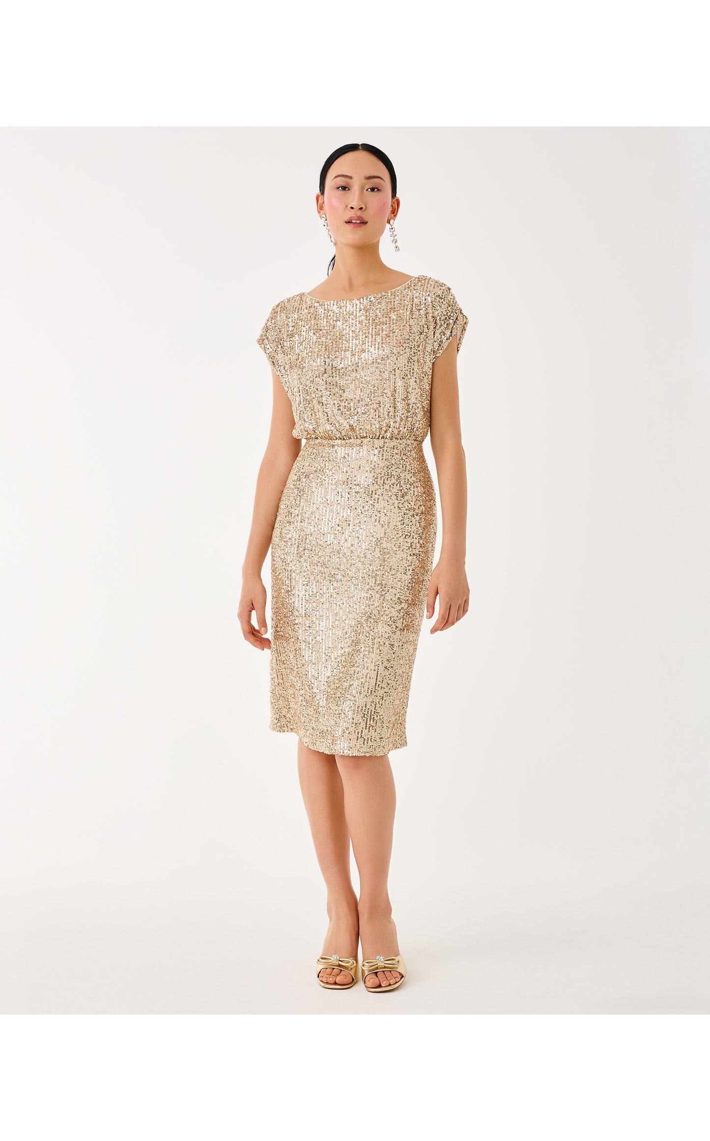 Aylin Sequin Midi Dress - Gold Metallic Treasure Box Sequin Knit