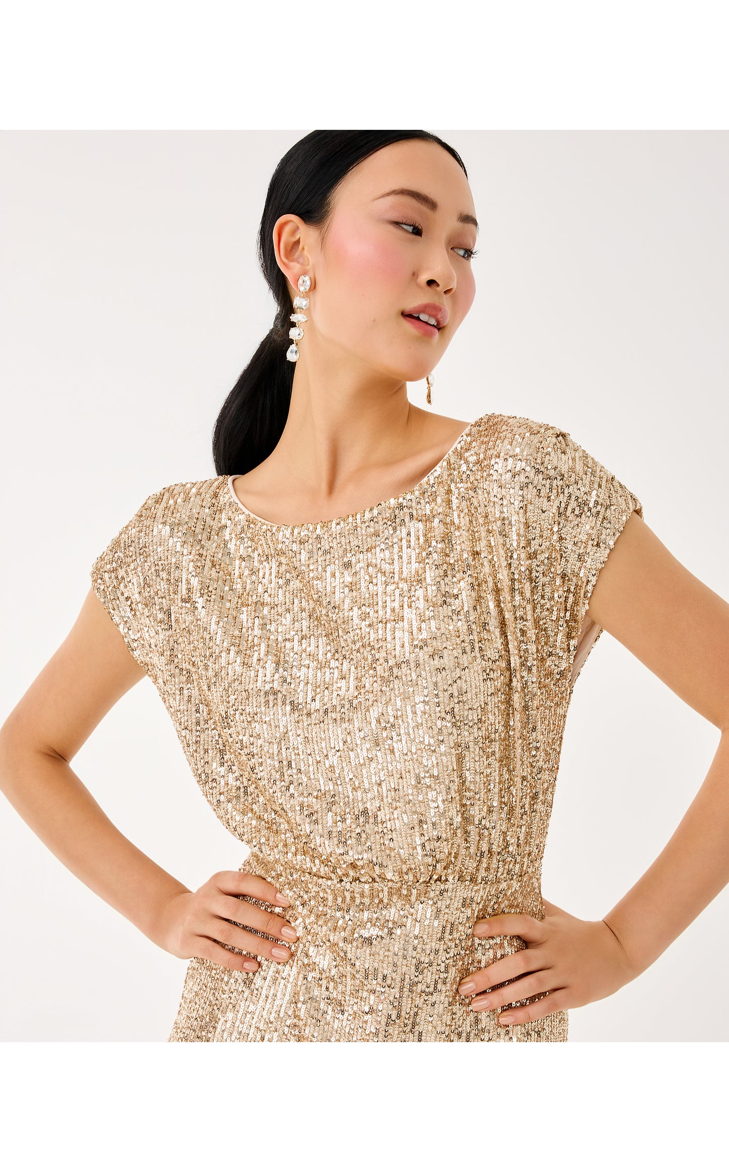 Aylin Sequin Midi Dress - Gold Metallic Treasure Box Sequin Knit