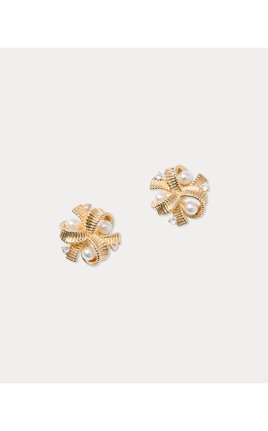 Tis The Season Pearl Cluster Earrings - Gold Metallic