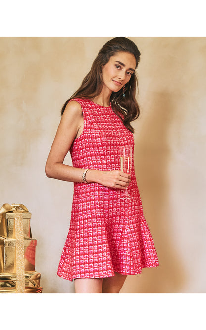 Enya Boucle Dress - Cranberry Red Fiesta Boucle