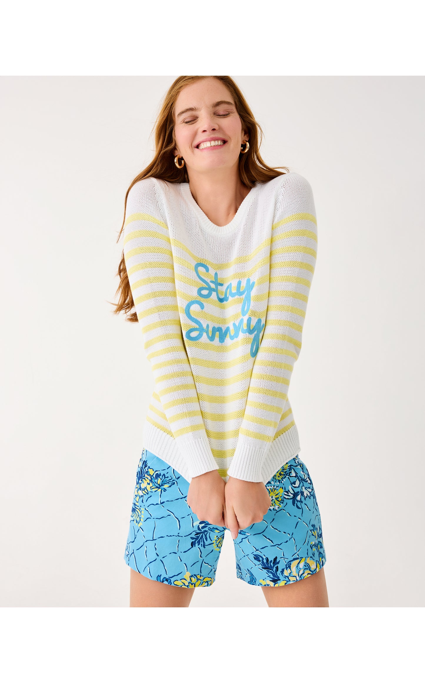 Kelsa Sweater - Resort White Stay Sunny Embroidery