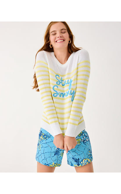 Kelsa Sweater - Resort White Stay Sunny Embroidery