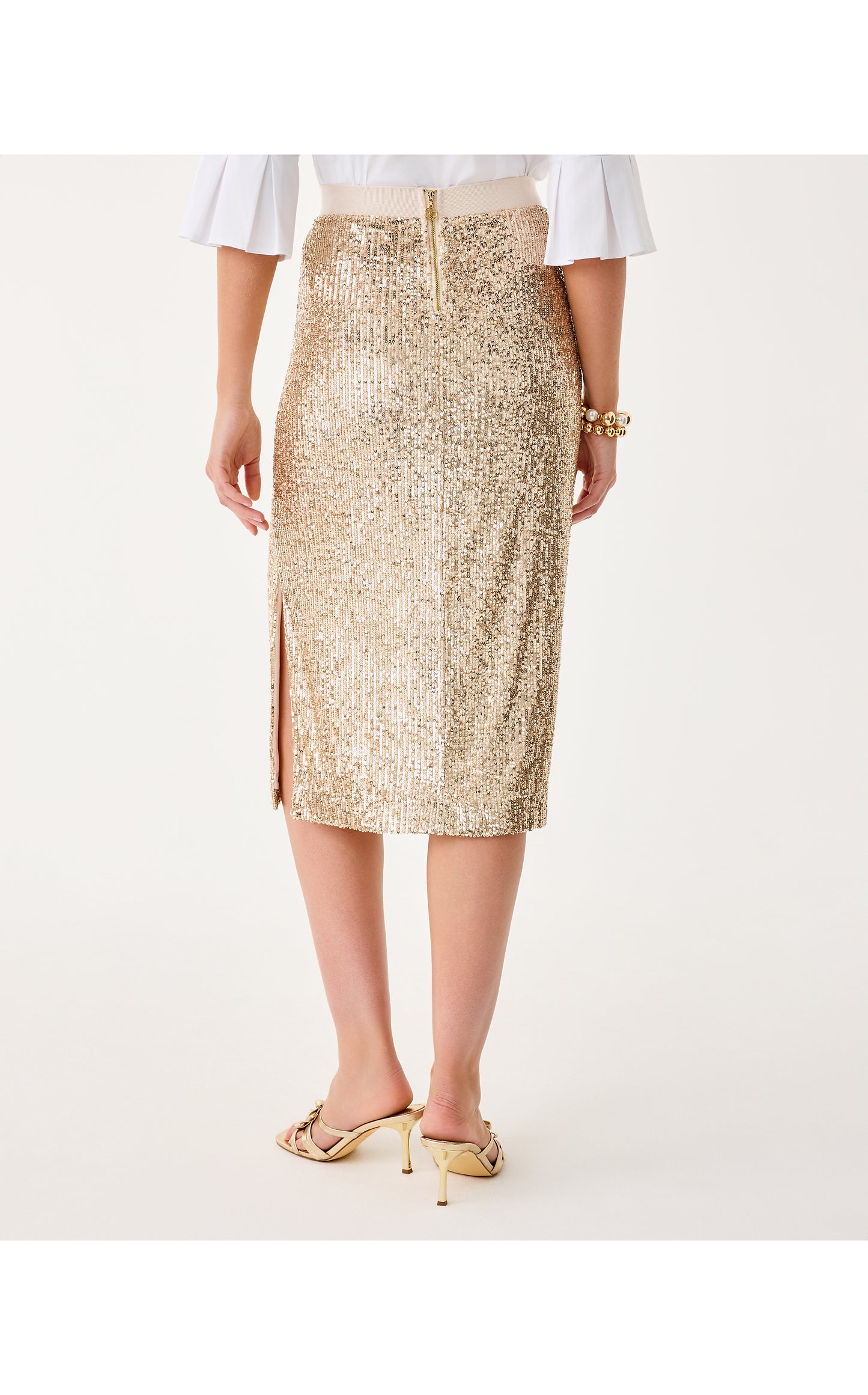 Kendrick Midi Skirt - Gold Metallic Treasure Box Sequin Knit