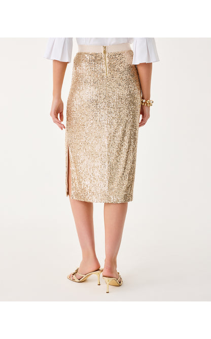 Kendrick Midi Skirt - Gold Metallic Treasure Box Sequin Knit