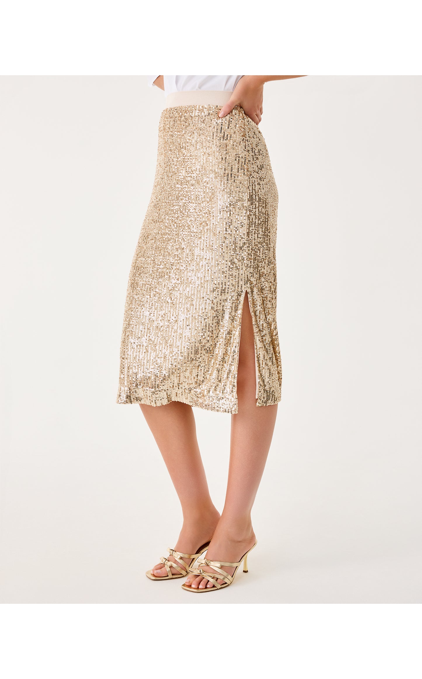 Kendrick Midi Skirt - Gold Metallic Treasure Box Sequin Knit