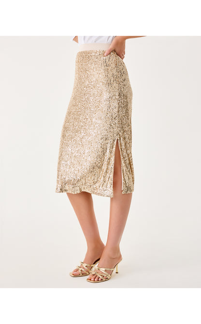 Kendrick Midi Skirt - Gold Metallic Treasure Box Sequin Knit