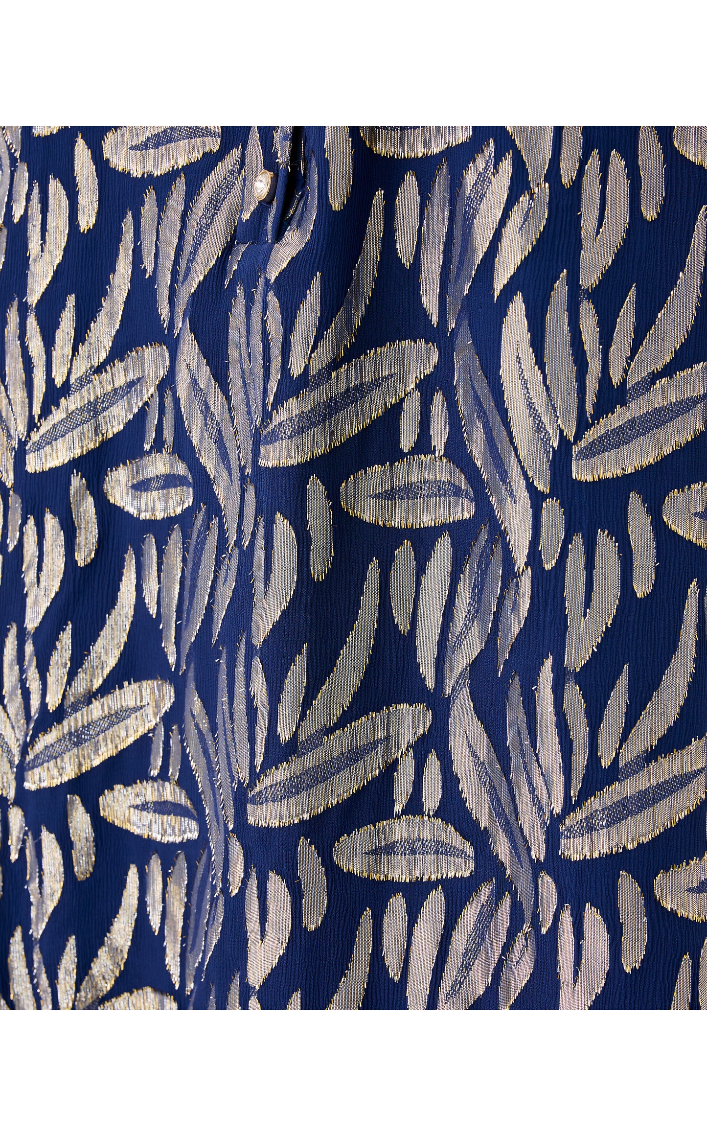 Evaline Silk Dress - Low Tide Navy Leafy Babe Metallic Silk Clip