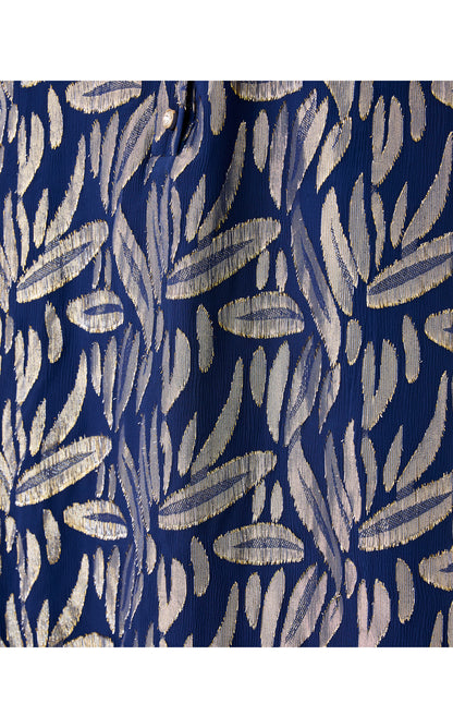 Evaline Silk Dress - Low Tide Navy Leafy Babe Metallic Silk Clip