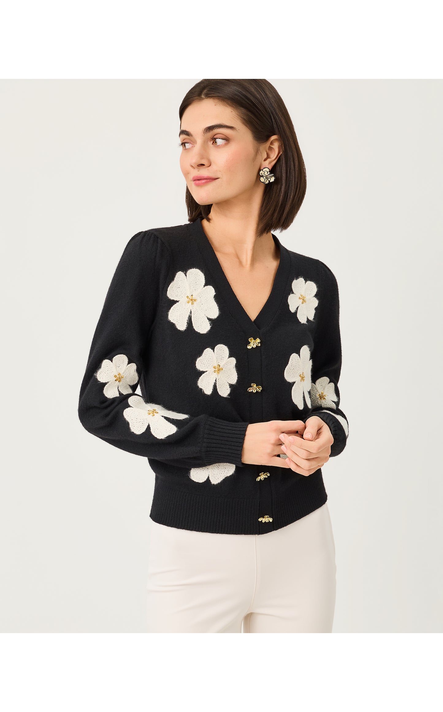 Millard Sweater - Black Big Lillys Flower Embroidery