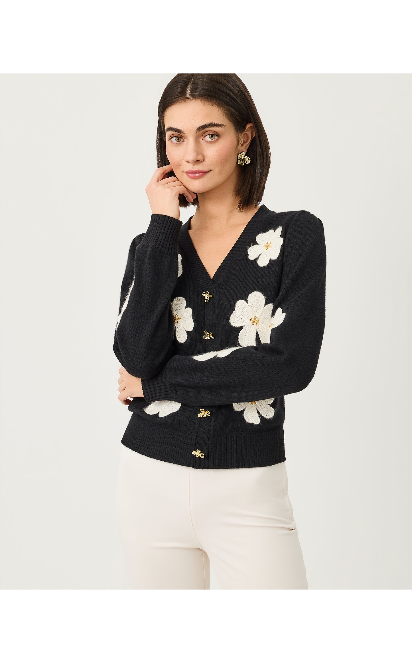 Millard Sweater - Black Big Lillys Flower Embroidery