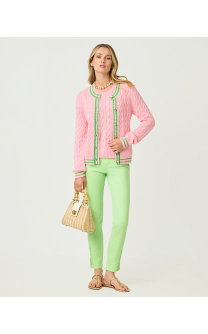 Brockton Crew Neck Cardigan - Conch Shell Pink X Jackfruit Green Tipping