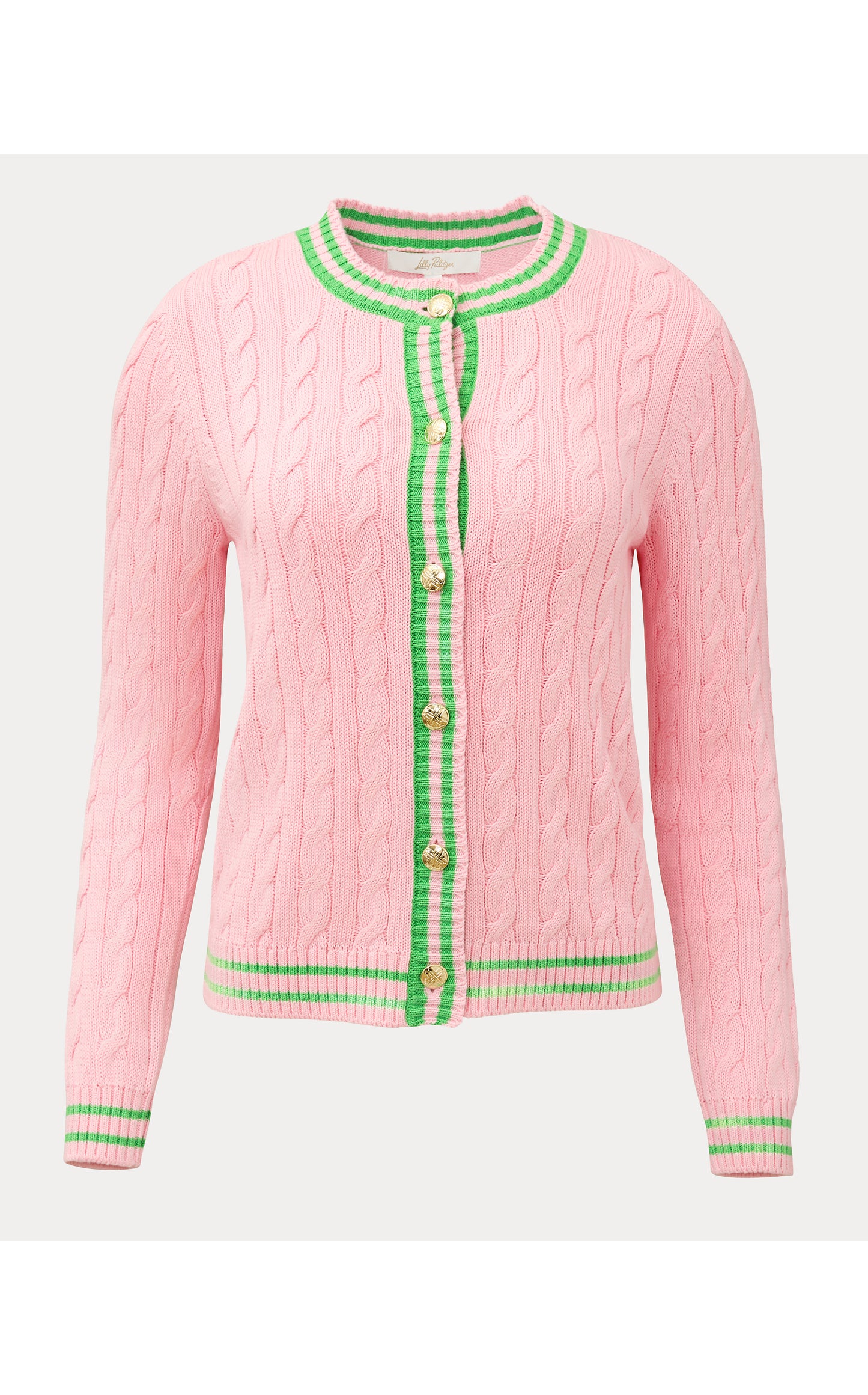 Brockton Crew Neck Cardigan - Conch Shell Pink X Jackfruit Green Tipping