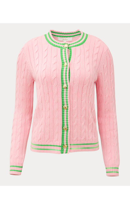 Brockton Crew Neck Cardigan - Conch Shell Pink X Jackfruit Green Tipping
