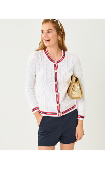 Brockton Crew Neck Cardigan - Resort White X Paradise Punch Tipping