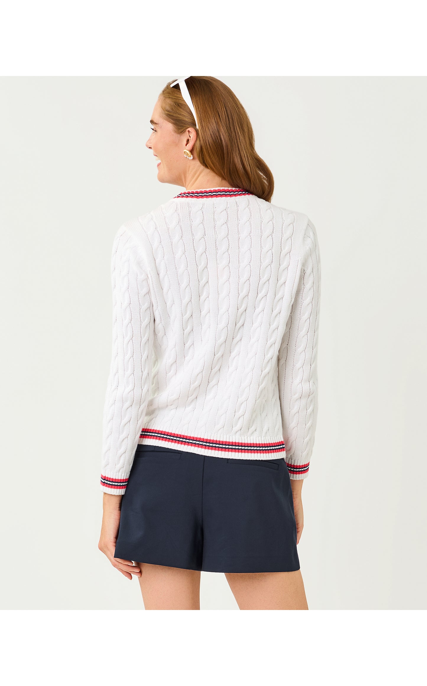 Brockton Crew Neck Cardigan - Resort White X Paradise Punch Tipping