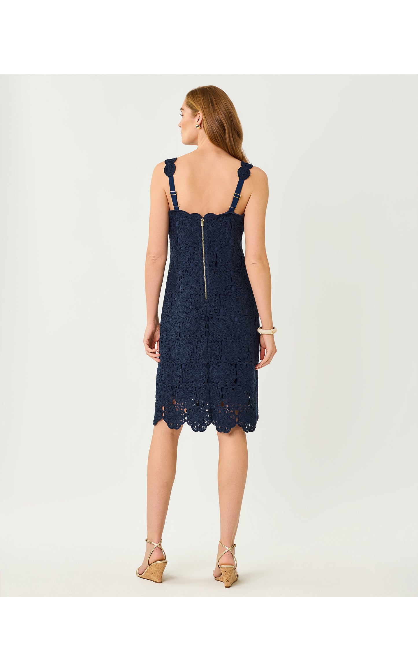 Fabian Crochet Midi Dress - Low Tide Navy Rosebud Knit Crochet Panel