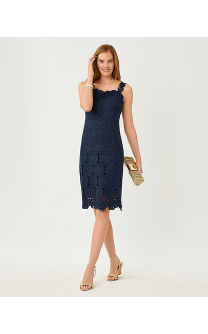 Fabian Crochet Midi Dress - Low Tide Navy Rosebud Knit Crochet Panel